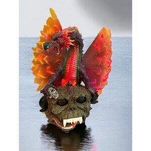 Dragon On Skull Fiber Optic Light Up Wings 9" Figurine Magical Nightlight